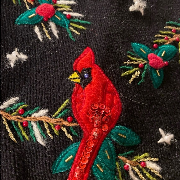 VTG Bobbie Brooks Cardigan Sweater Vest Christmas Cardinal Evergreen Size XL - Picture 4 of 11